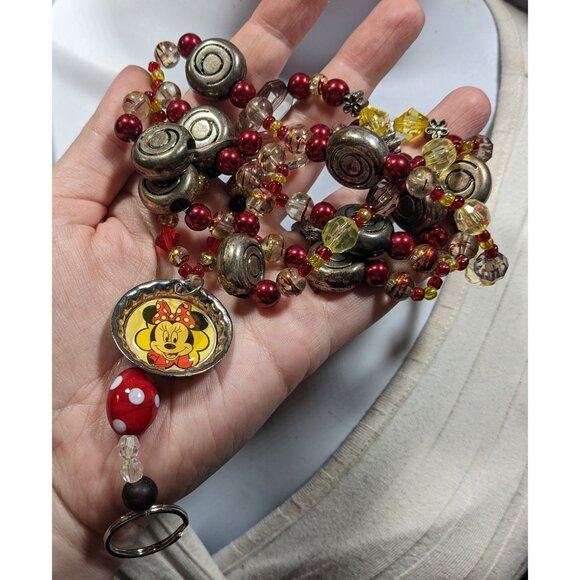 Upcycled Minnie Mouse Beaded Keychain Lanyard - Picture 4 of 7